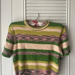Urban Outfitters Green and Pink Striped Sweater